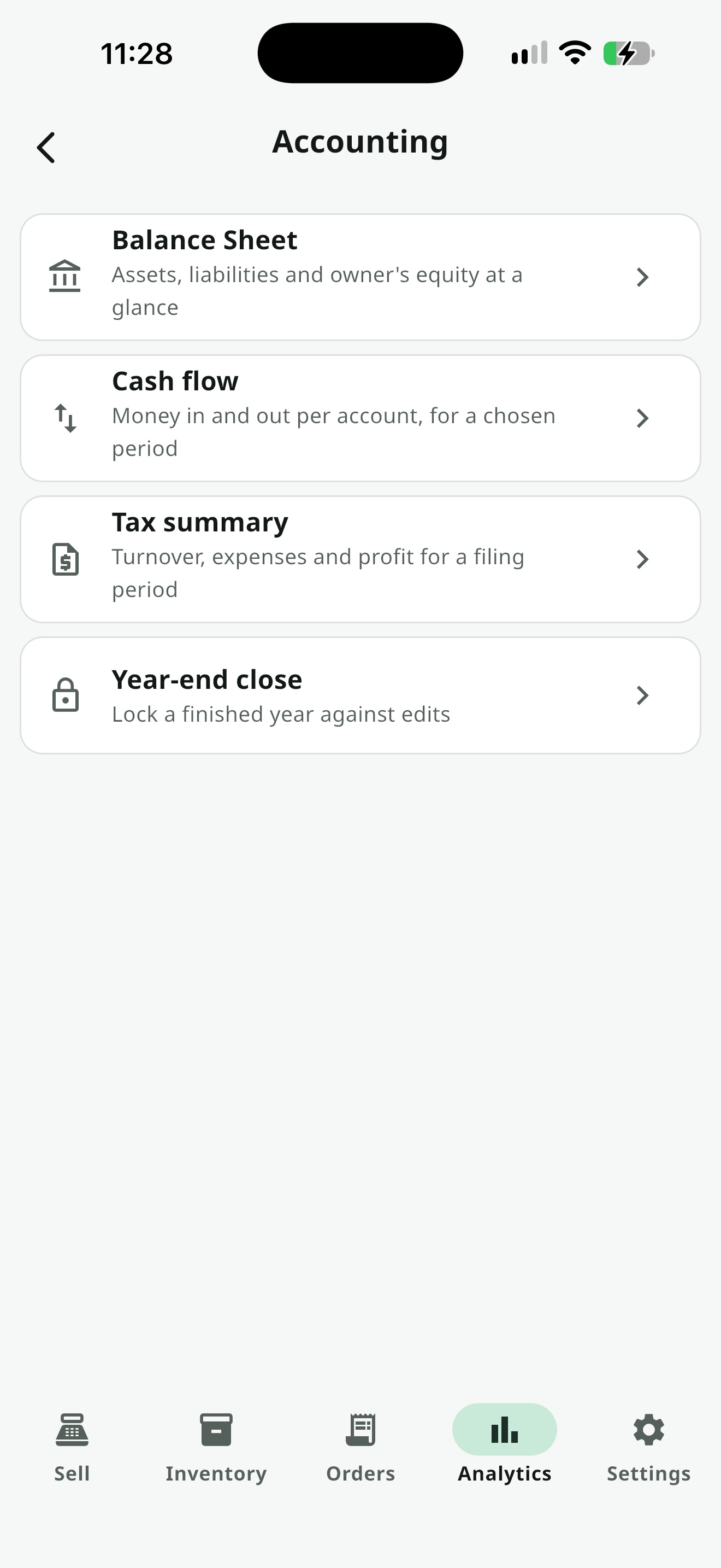 စာရင်းကိုင် (Accounting) Hub — Balance Sheet, Cash Flow, Tax Summary, Year-end Close