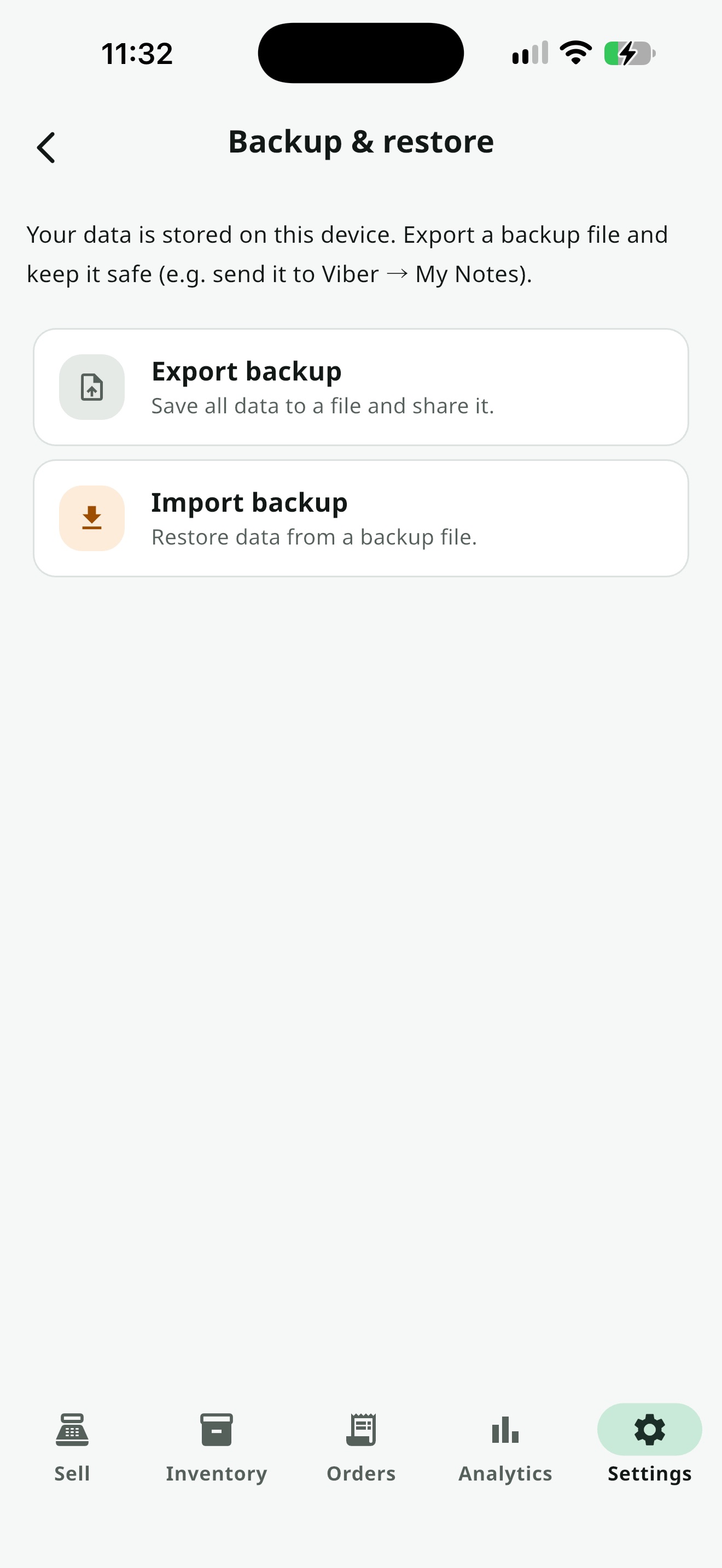 Backup & Restore screen — Backup ထုတ်ရန်/ပြန်သွင်းရန်